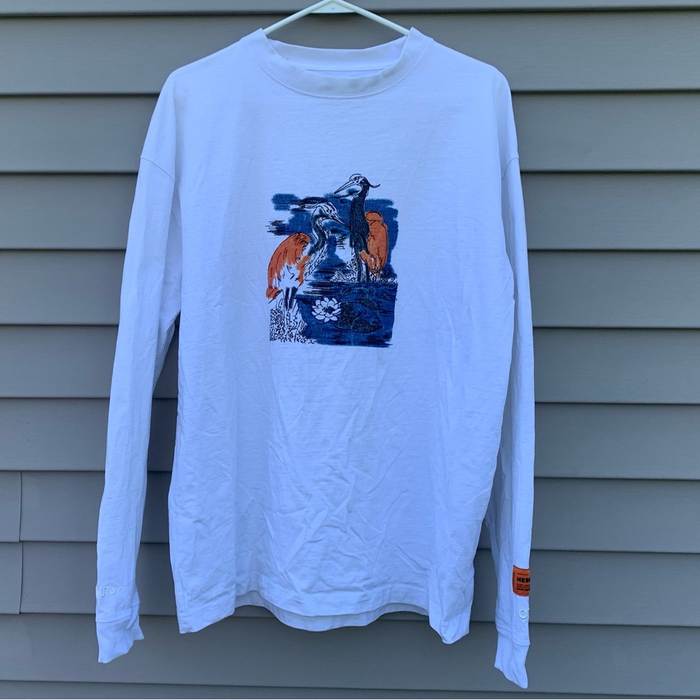Heron Preston white long sleeve t-shirt with embroidered herons